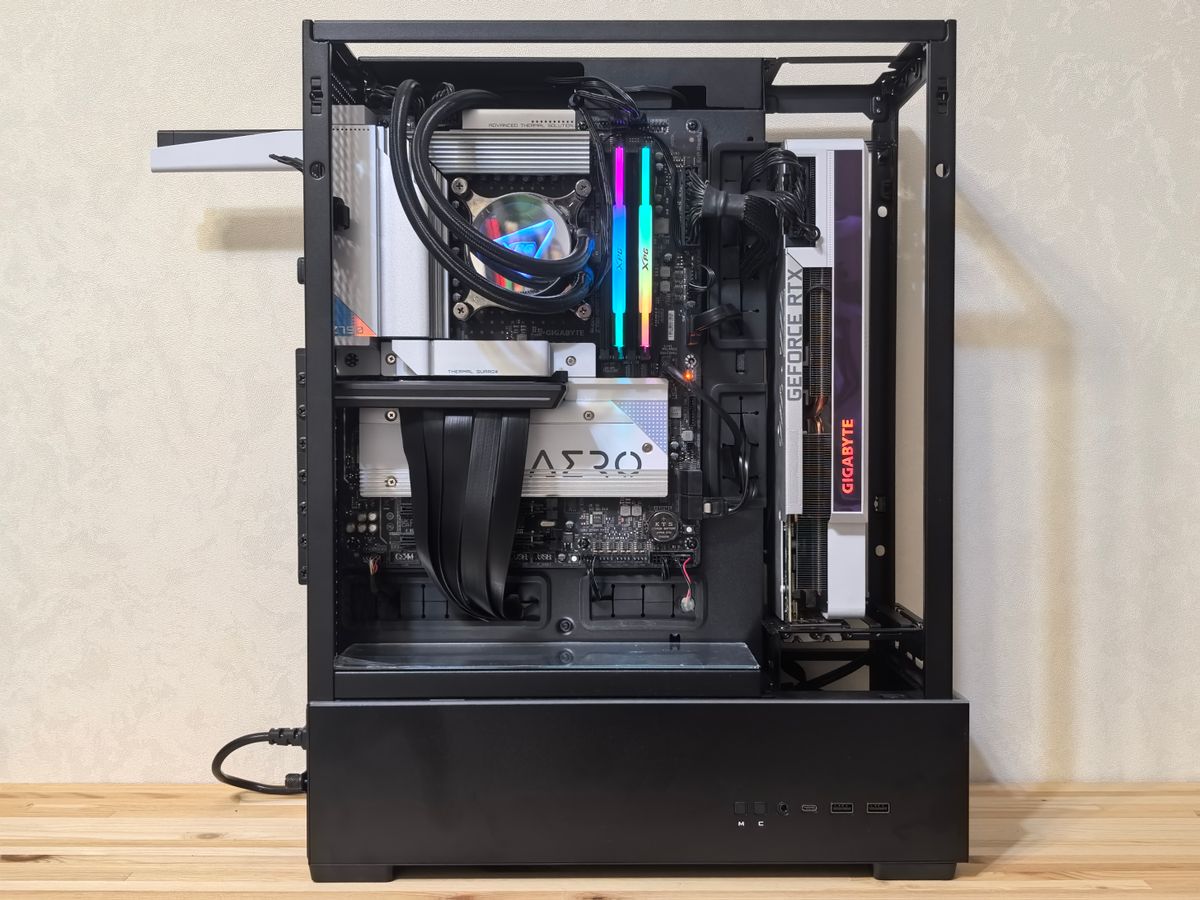 Open custom PC build with RGB lighting and components